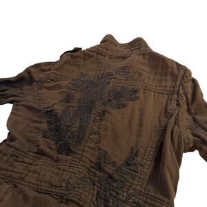 Bizz‎ Brown Utility Jacket Women's Size Medium Y2K Military Cargo Embroidered